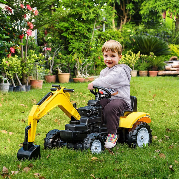 English Elm Aosom Kids Pedal Excavator Construction Digger Truck with Working Bucket and Horn W2225P217063