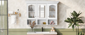 English Elm 47" Wall Mounted Bathroom Cabinet with Mirror — Space-Saving 3 Adjustable Shelves, Pine Accents, Water-Resistant Finish N710P264268K