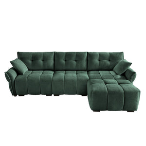 English Elm Three-Seater Sofa Set With Ottoman & Pillows - Elegant Green Chenille, Solid Wood, High-Resilience Comfort W714S01161-GIGA