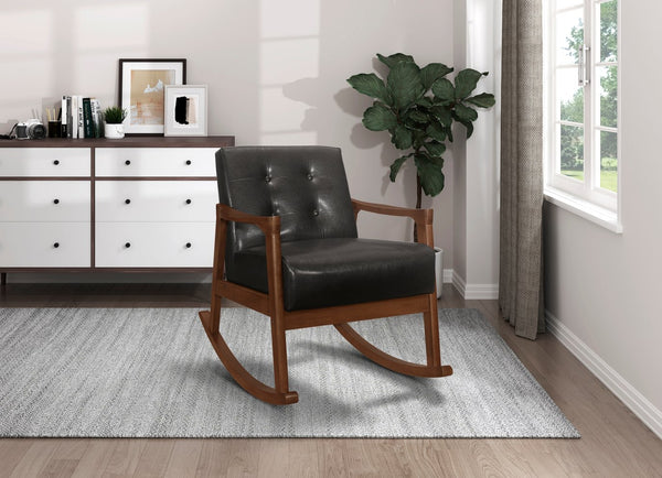English Elm 1pc Auden Mid-Century Rocking Chair Faux Leather Button-Tufted Upholstery Walnut Solid Wood Frame Dark Brown 40 L x 29.75 W x 19.75 H B011P271933