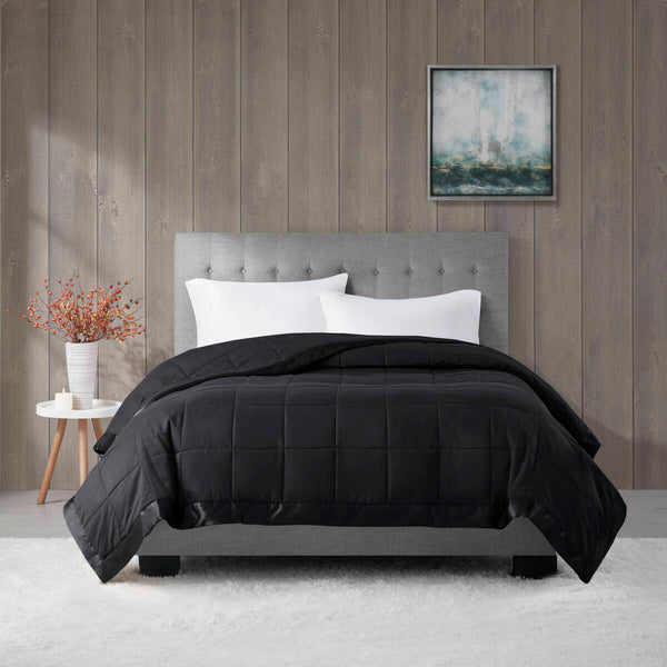 English Elm Lightweight hypoallergenic down alternative blanket with satin trim, breathable summer weight, Oeko‑Tex certified Black 14.96 L x 7.87 W x 7.87 H B035P266699