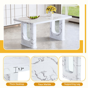 English Elm 64.5×35.4 Marble Pattern Glass Base Dining Table Seats 8 Modern Nordic Style W2827S00031