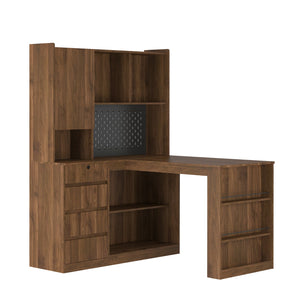 English Elm L Shaped Desk With Led Light & Storage | Modern Corner Computer Desk For Home Office & Gaming Setup W1321S00022