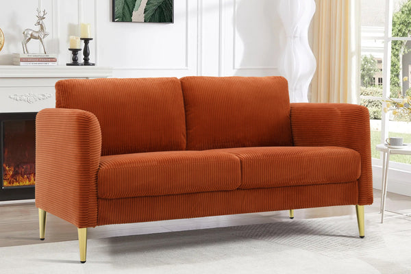 English Elm 60.63" Wide Modern Corduroy Loveseat with Plush 5.5" Cushions, Solid Wood Frame, Space-Saving Design Orange B2735P390630