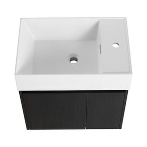 English Elm 24 Inch Bathroom Cabinet Resin Sink Vanity with Soft-Close Doors, Beveled Handle, Water-Resistant Finish Black Chestnut W999P228747