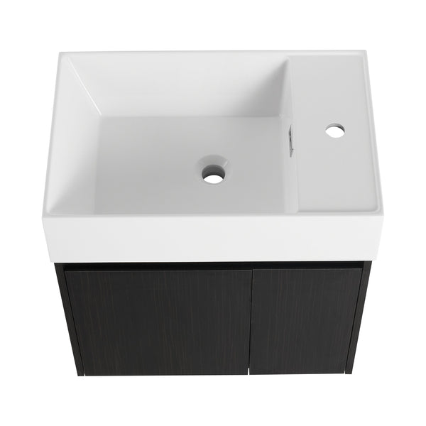 English Elm 24 Inch Bathroom Cabinet Resin Sink Vanity with Soft-Close Doors, Beveled Handle, Water-Resistant Finish Black Chestnut W999P228747
