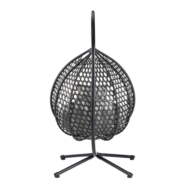 English Elm U_STYLE Sturdy Hammock Chair with HDPE Rattan Weave, Rust-Resistant Chain, Soft Removable Cushion Black+ Gray N711P255131D