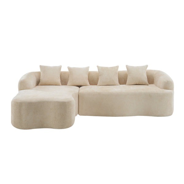 English Elm Full L-Shape Sectional Sofa with Curved Chaise, Modular Chenille Couch, High-Density Comfort for Apartment Living Beige W3612S00004