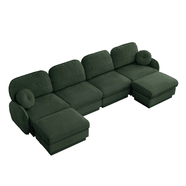 English Elm 137" Oversized U-shaped Chenille Sectional with Ottoman Quilted Cushions for Spacious Living Green W714S01773