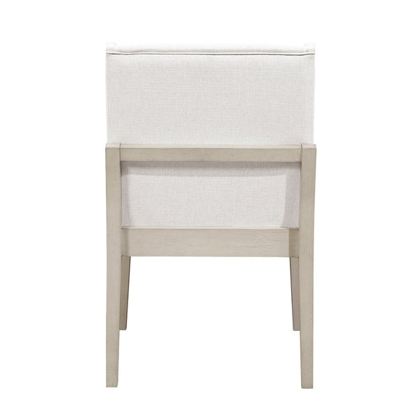 English Elm Beautiful Ivory Fabric Dining Armchairs Set of 2 with Antique White Wood Frame B011P446680