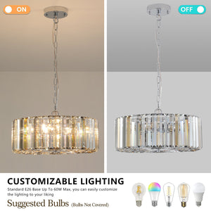 English Elm 17" Chrome Crystal Pendant Chandelier - Modern 4-Light Adjustable Hanging Fixture, K9 Crystals, E26 Base W2312P389945