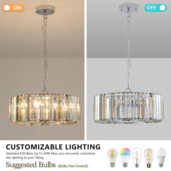 English Elm 17" Chrome Crystal Pendant Chandelier - Modern 4-Light Adjustable Hanging Fixture, K9 Crystals, E26 Base W2312P389945