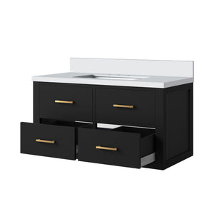 English Elm Black Single Bath Vanity With White Quartz Top - 36"W X 22"D - Modern Elegance, Soft-Close Drawers B2731P257954