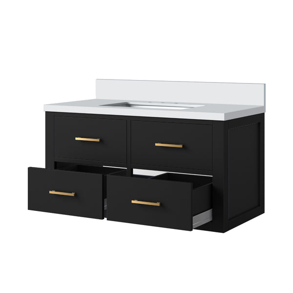 English Elm Black Single Bath Vanity With White Quartz Top - 36"W X 22"D - Modern Elegance, Soft-Close Drawers B2731P257954