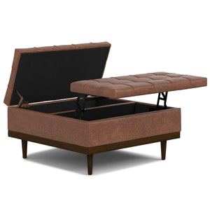 English Elm Mariah Upholstered Lift-Top Storage Ottoman with Split Top, Tufted Vegan Leather, Walnut Base (37.4") Brown B136P252682