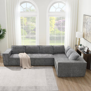 English Elm 129.5" Minimalist Modular Sectional Sofa – Wrinkle-Resistant Chenille, No-Assembly L-Shape Comfort and Flexibility Gray N723S9685E