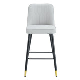 English Elm Modern Light Gray Pu Bar Stool - Gold Decorated Legs With Comfortable Resting Beam.Light Gray,Black Metal Legs,,Bar Stool.Set Of 2 Chairs.