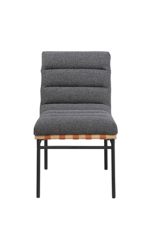 English Elm Lahni Boucle Upholstered Dining Chair Set with Cognac Accents and Black Iron Legs B061P234545