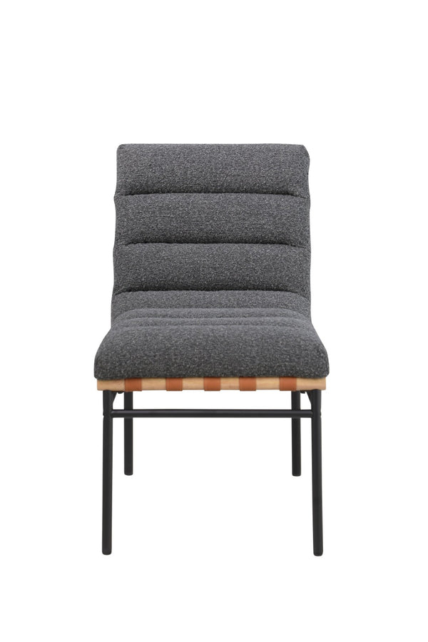 English Elm Lahni Boucle Upholstered Dining Chair Set with Cognac Accents and Black Iron Legs B061P234545