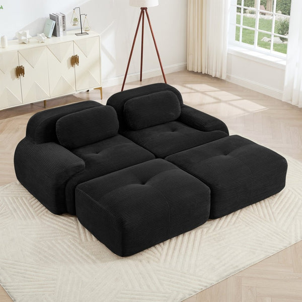 English Elm 2-seat Modular Corduroy Sofa Ergonomic Curved Design with Resilient Cushioning for Living Rooms Black W714S01274