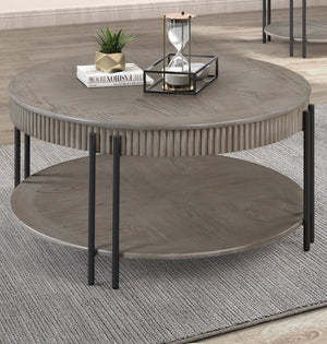 English Elm 1pc Sleek Contemporary Coffee Table with Storage Drawers, Metal Pulls and Modern Wooden Design Black,Brown+Tan 41 L x 41 W x 11 H B011P245444