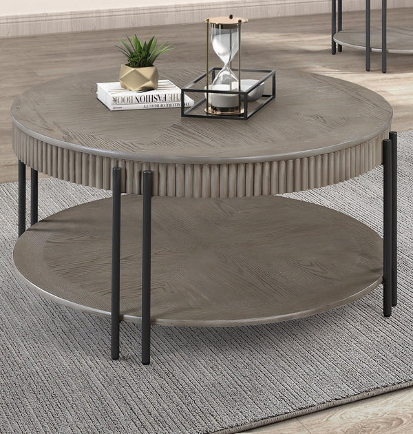 English Elm 1pc Sleek Contemporary Coffee Table with Storage Drawers, Metal Pulls and Modern Wooden Design Black,Brown+Tan 41 L x 41 W x 11 H B011P245444