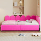 Upholstered Daybed w/ 2 Drawers, Velvet Sofabed, Soft Fabric Headboard, No Box-Spring, Rose Red