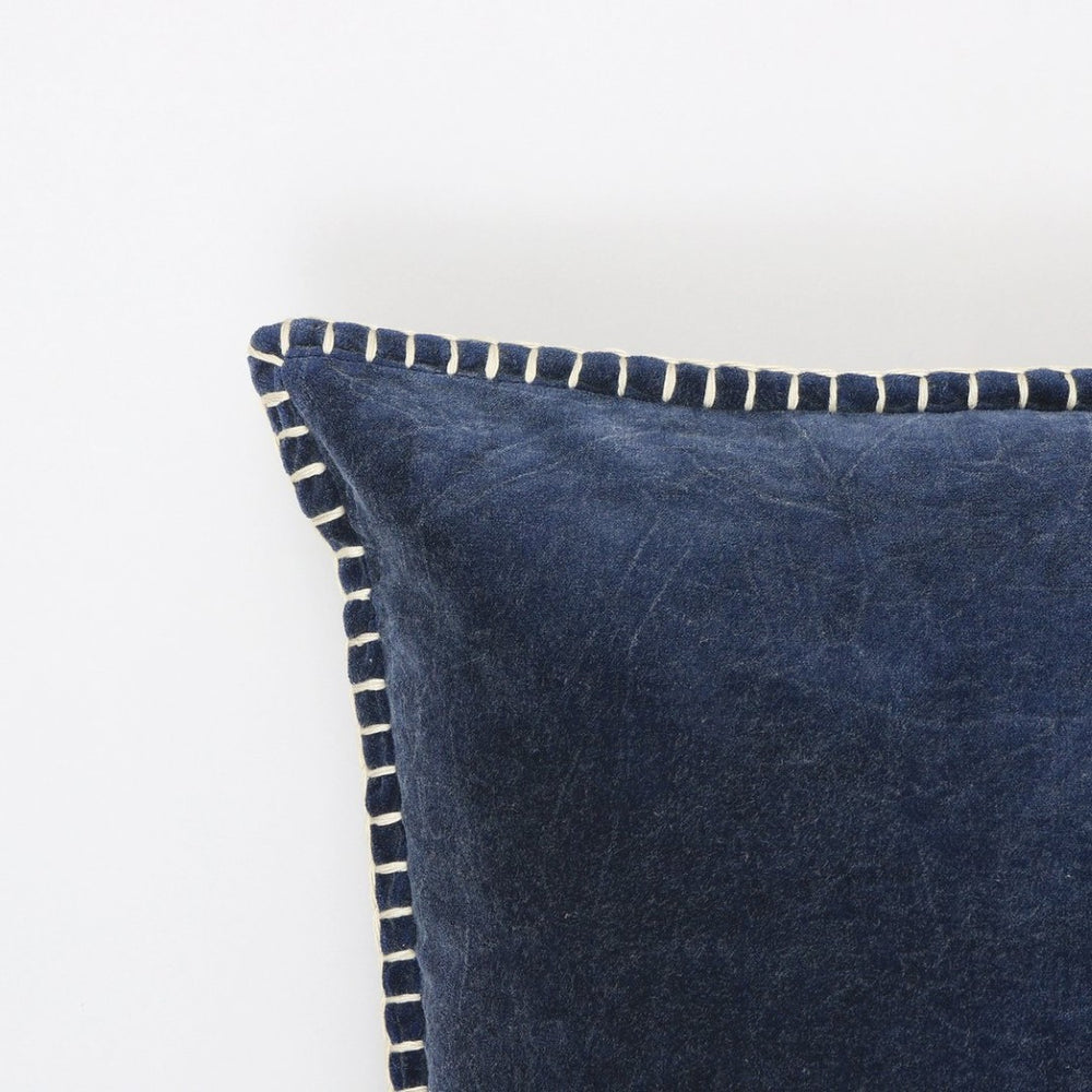 English Elm Stonewashed Cotton Velvet Throw Pillow - Hand-Stitched Edges, Luxurious Indigo Accent, 19"X19" B346P321256-GIGA