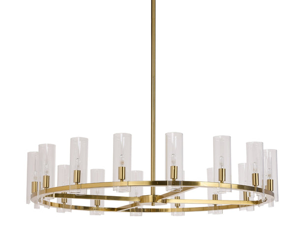 Sunpan CLARABELLE Chandelier - Large Brass Fixture with Clear Glass Shades for Timeless Elegance & Style 107928