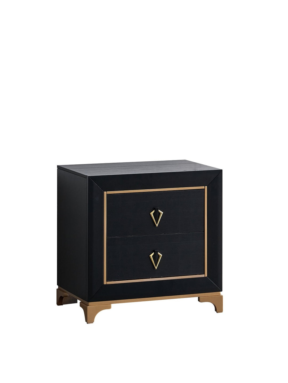 English Elm Kramer Two-drawer Nightstand Black Laminate Body Sculptural Gold Base Glam Bedside B078P497920
