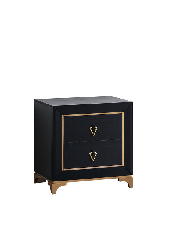 English Elm Kramer Two-drawer Nightstand Black Laminate Body Sculptural Gold Base Glam Bedside B078P497920
