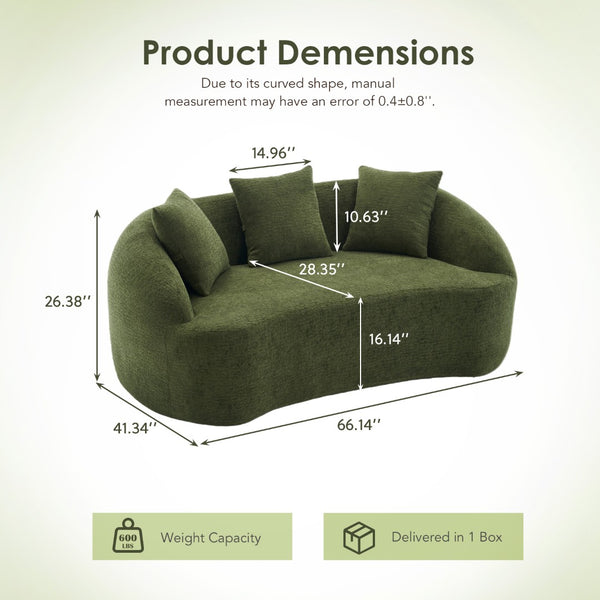 English Elm Ly-049s Curved Chenille Loveseat with Boneless Frame for Modern Living Spaces Green W2231P402441
