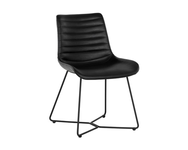 Sunpan Gracen Minimalist Dining Chair with Faux Leather Comfort and Elegant Matte Black Metal Legs Nightfall Black