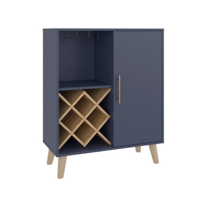 English Elm Cave Blue & Walnut Low Bar Cabinet with Open Shelves, Compact Engineered Wood Storage for Home Bars B070P391788