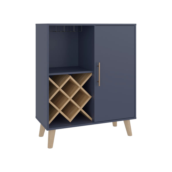 English Elm Cave Blue & Walnut Low Bar Cabinet with Open Shelves, Compact Engineered Wood Storage for Home Bars B070P391788