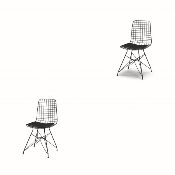 English Elm Zen Wire Modern Chairs Set Of 2 - Sleek Black Metal Frame With Cushioned Leather Seats For Comfort B029P332154-GIGA