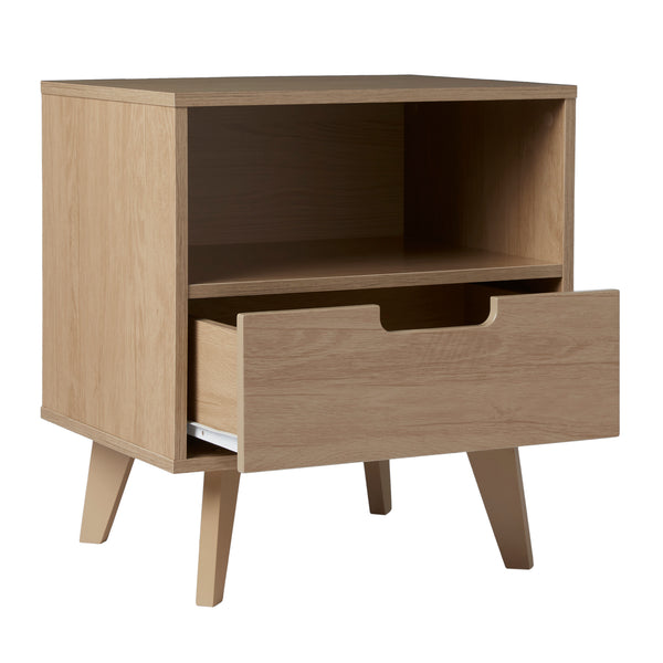 Hans Sleek Mid-Century Modern Nightstand with 1 Drawer and Open Cubby for Stylish Storage Solutions