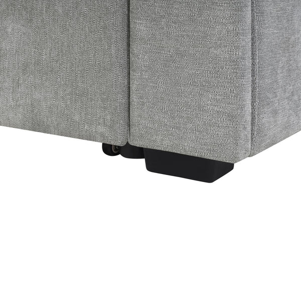 English Elm Convertible Sectional Sofa Bed with Dual Pull-Out Sleepers, Flip-Top Table, USB Ports & Storage Light Gray N719S002090E