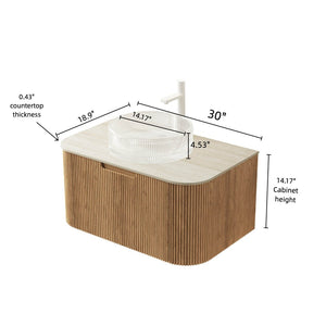 English Elm Muri Floating Bathroom Vanity Plywood Cabinet Sintered Stone Top Oak Drawer Beige,Natural Wood,Transparent W2615S00350