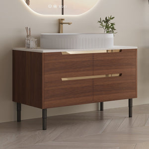 English Elm 36 Inch Floating or Freestanding Bathroom Vanity with Ceramic Sink and Soft Close Drawers W3136S00042