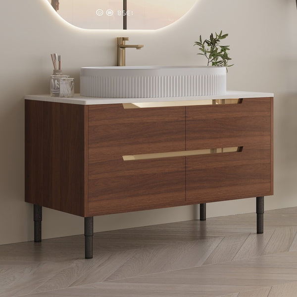 English Elm 36 Inch Floating or Freestanding Bathroom Vanity with Ceramic Sink and Soft Close Drawers W3136S00042