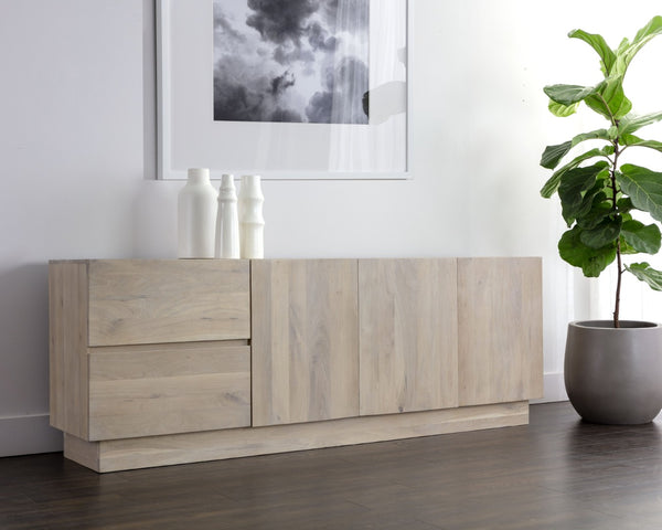 Sunpan ELINA Sideboard - Handcrafted Light Oak Storage Unit with Scandinavian Style and Unique Character 111026