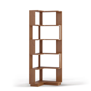 English Elm 6 Tier Freestanding L-Shaped Corner Bookshelf with Anti-Tip, Rounded Corners, 3D Wood Grain Finish Dark Oak W2899P372855