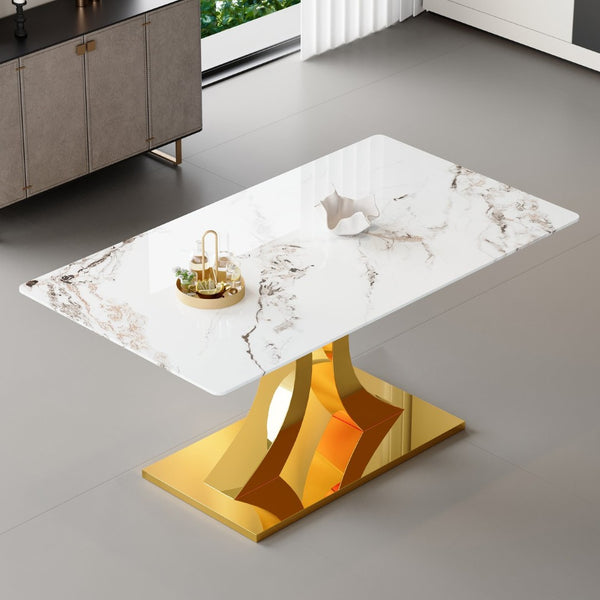 English Elm Only Tempered Glass Dining Tabletop Pandora White Pattern Glossy Scratch Resistant Surface W2920P356919
