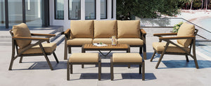 English Elm 6-piece Outdoor Conversation Set with Acacia Wood Accents and Steel Frame Patio Seating Brown N704G201256D