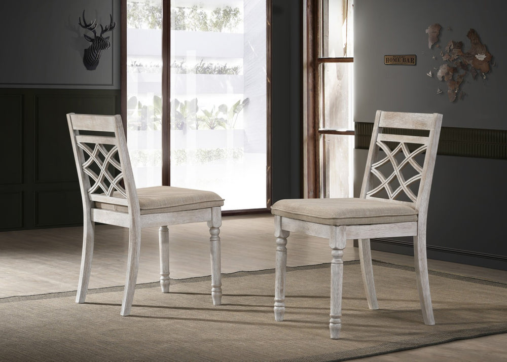 English Elm Fiorella Armless Dining Chair Set of 2 Cushioned Seat Distressed Wood Legs Off White B2749P413295