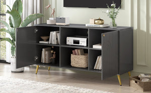 English Elm VIBE Modern TV Stand for TVs up to 55" — Luxe MDF Console with Gold Metal Legs, Adjustable Shelf, Anti-Tip Device Gray N724P198517E