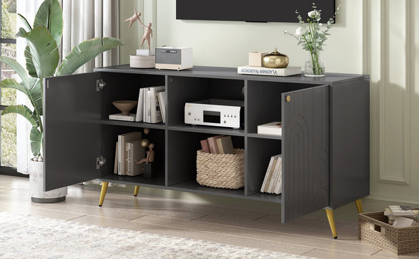 English Elm VIBE Modern TV Stand for TVs up to 55" — Luxe MDF Console with Gold Metal Legs, Adjustable Shelf, Anti-Tip Device Gray N724P198517E