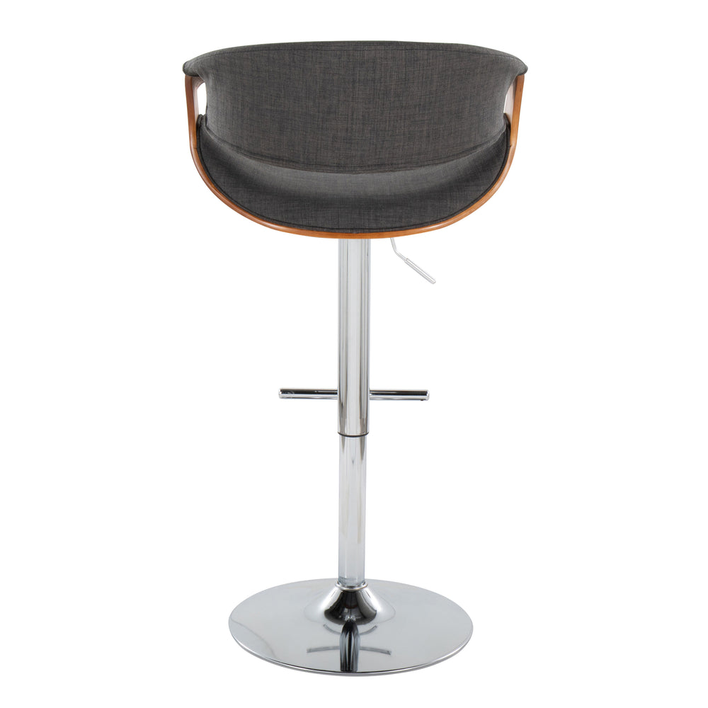 English Elm Curvo Mid-Century Modern Adjustable Barstool Set of 2 — Swivel, Chrome T-Footrest, Walnut Frame, Charcoal Fabric B202S00809