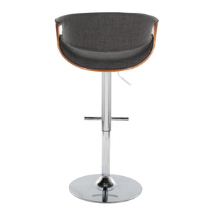 English Elm Curvo Mid-Century Modern Adjustable Barstool Set of 2 — Swivel, Chrome T-Footrest, Walnut Frame, Charcoal Fabric B202S00809